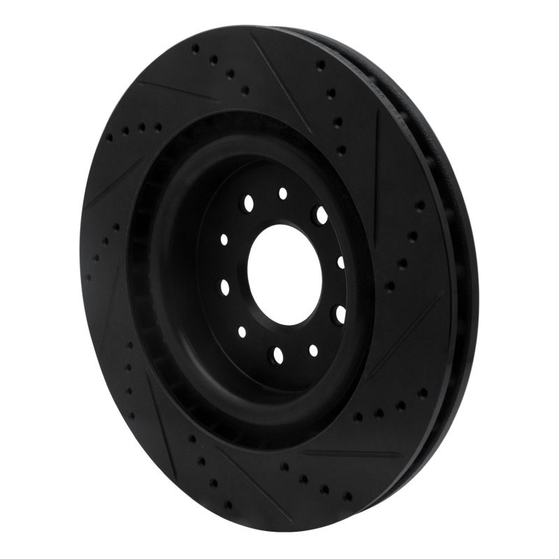 Jaguar XKR Brake Rotor (1) - Front Left - R1 Concepts - Drilled & Slotted - Black - `00-`06